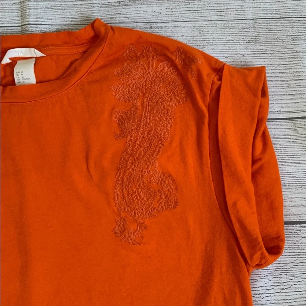 H&M Orange Short Cap Sleeve Top with Embroidered Accents - Picture 5 of 7